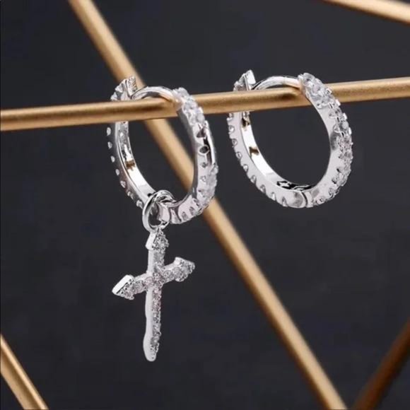 925 STERLING SILVER PENDANT CROSS EARRINGS, NICE EARRINGS, CUTE EARRINGS - Picture 3 of 5